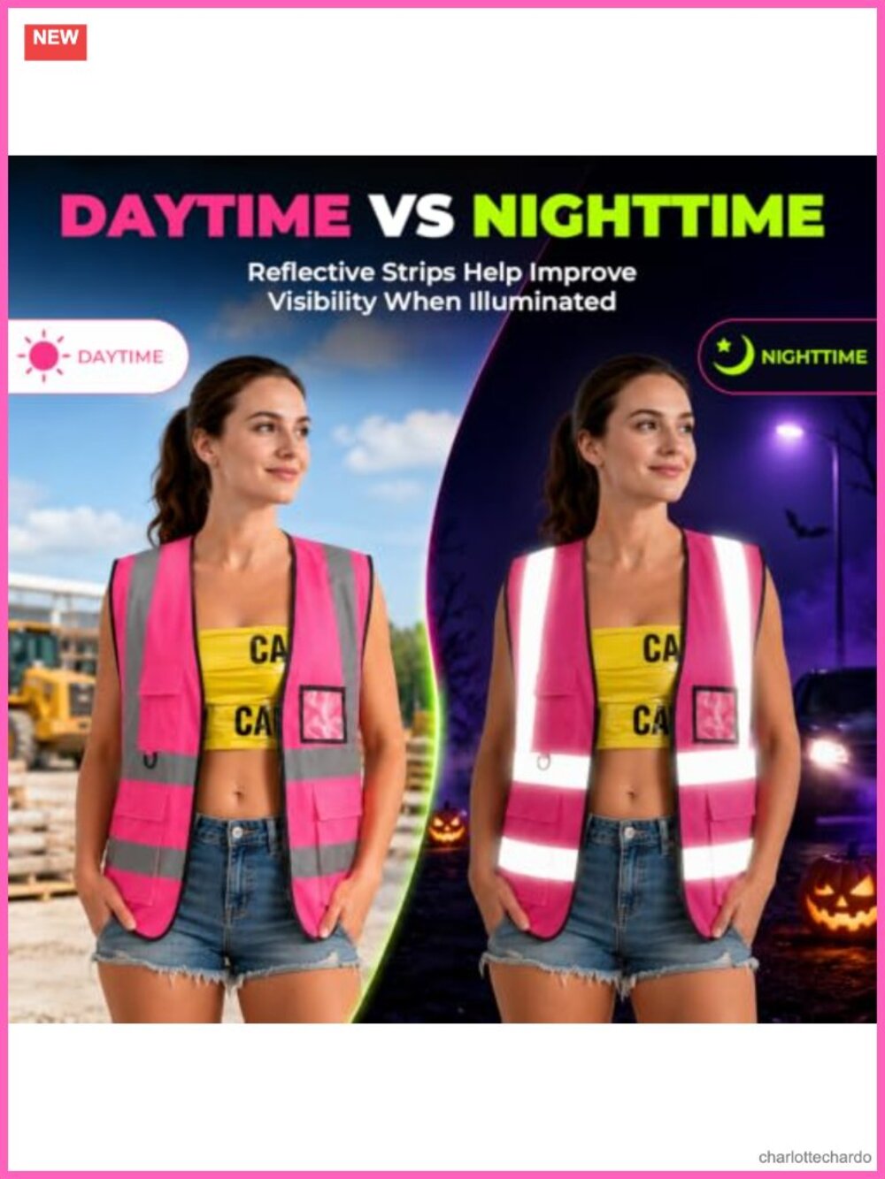 Reflective Construction Worker Costume Set Hat Vest Socks Waist Pack - Picture 4 of 6